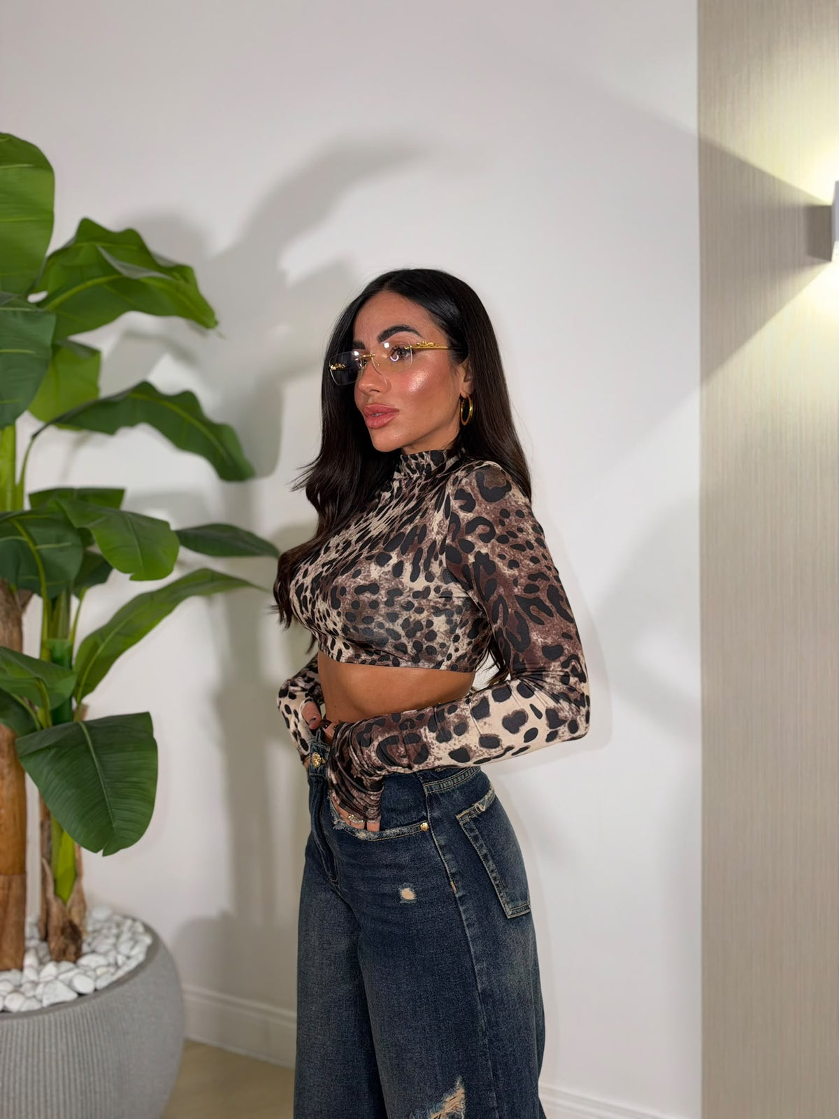 Maglia Crop Leopardata
