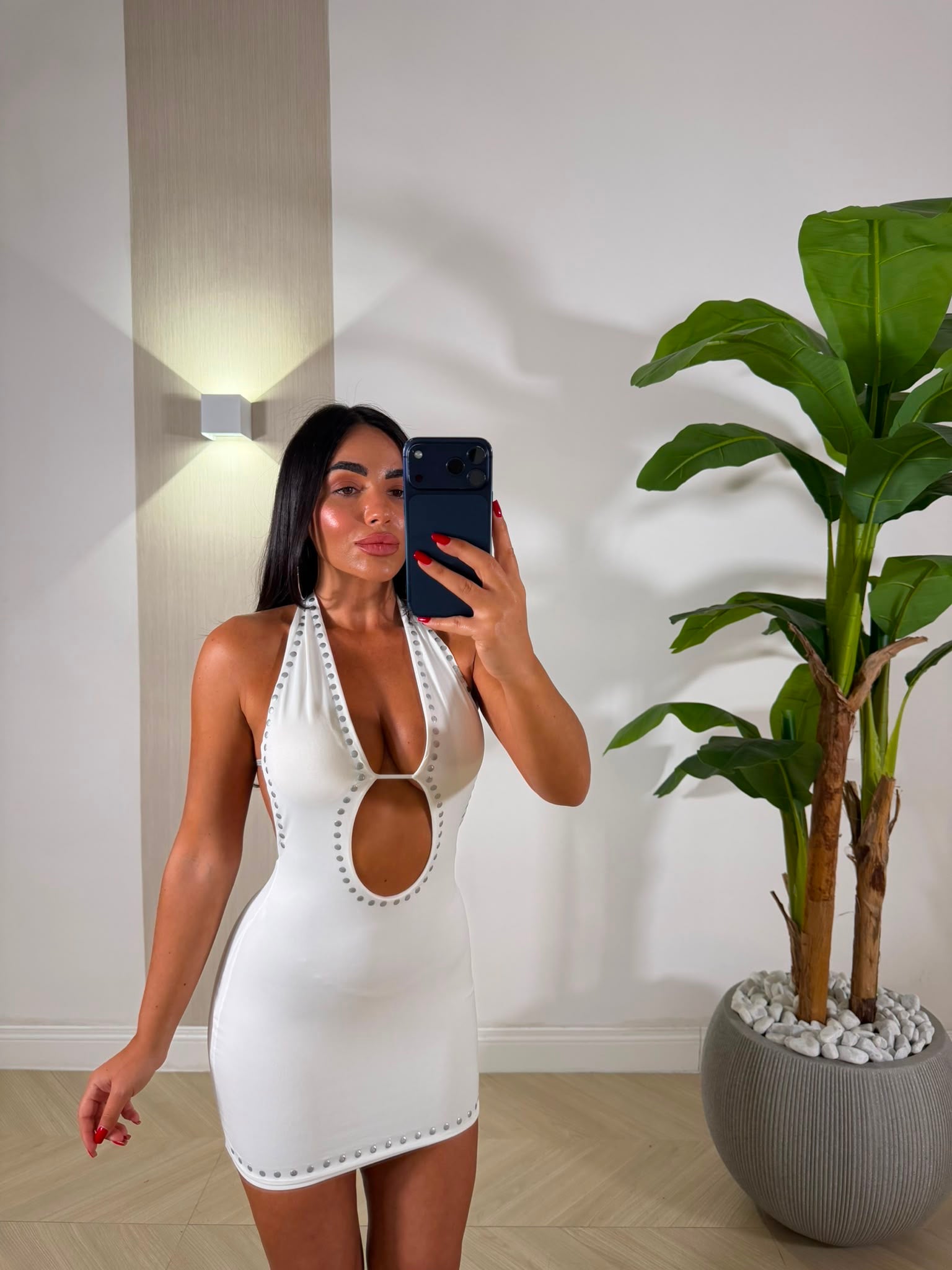 Dress Biber Borchie Bianco