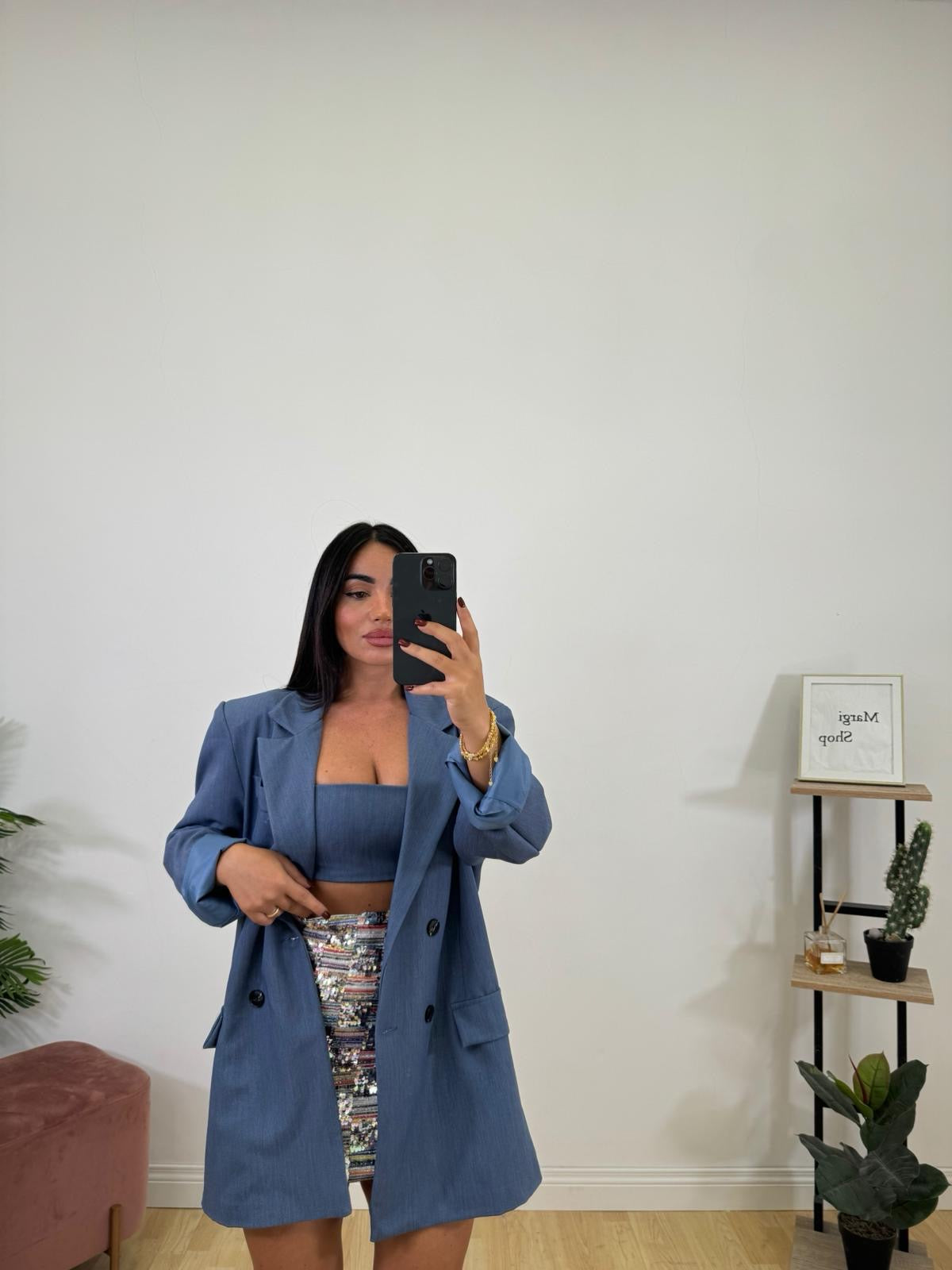 Blazer + Top celeste denim