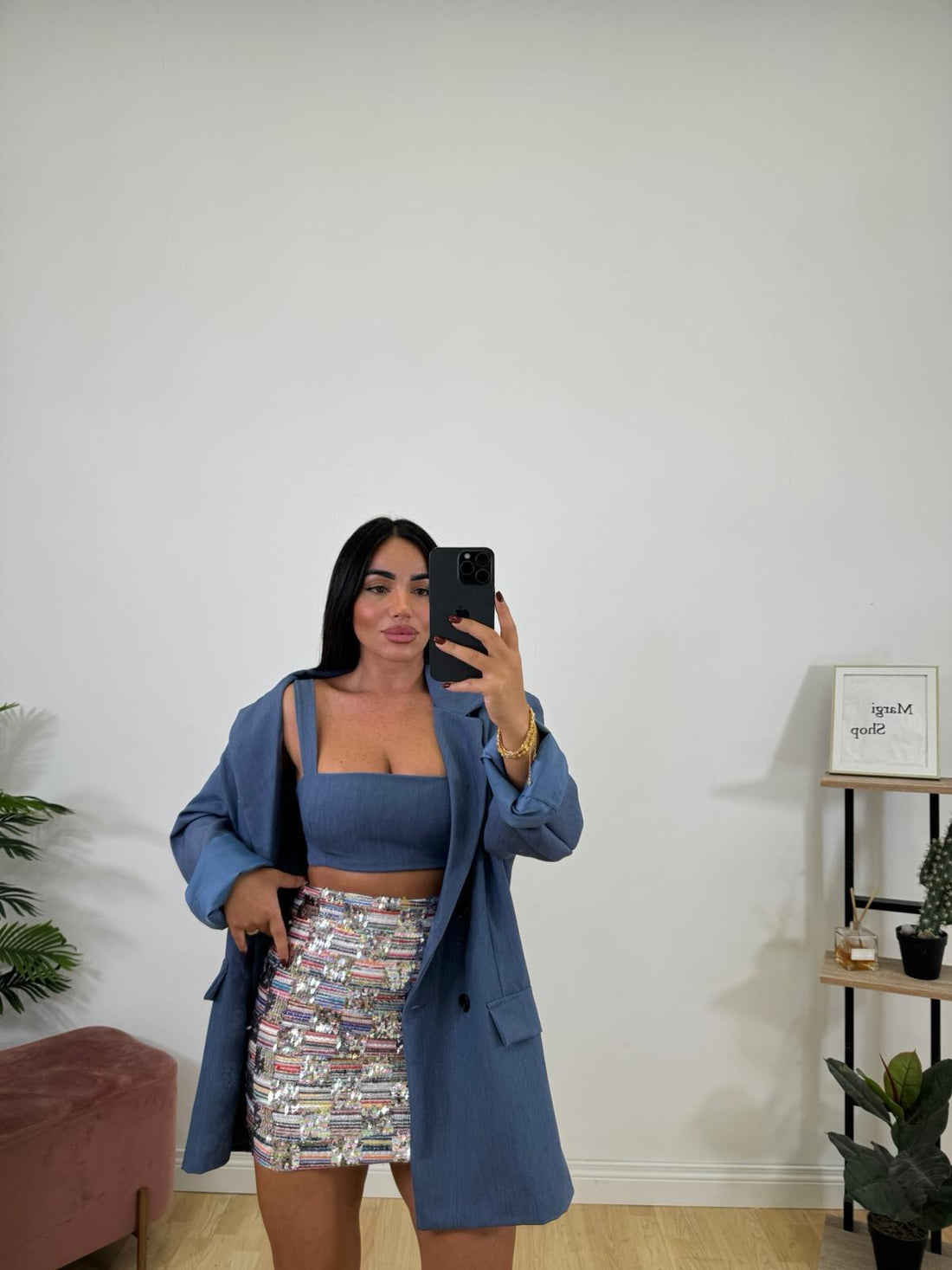 Blazer + Top celeste denim