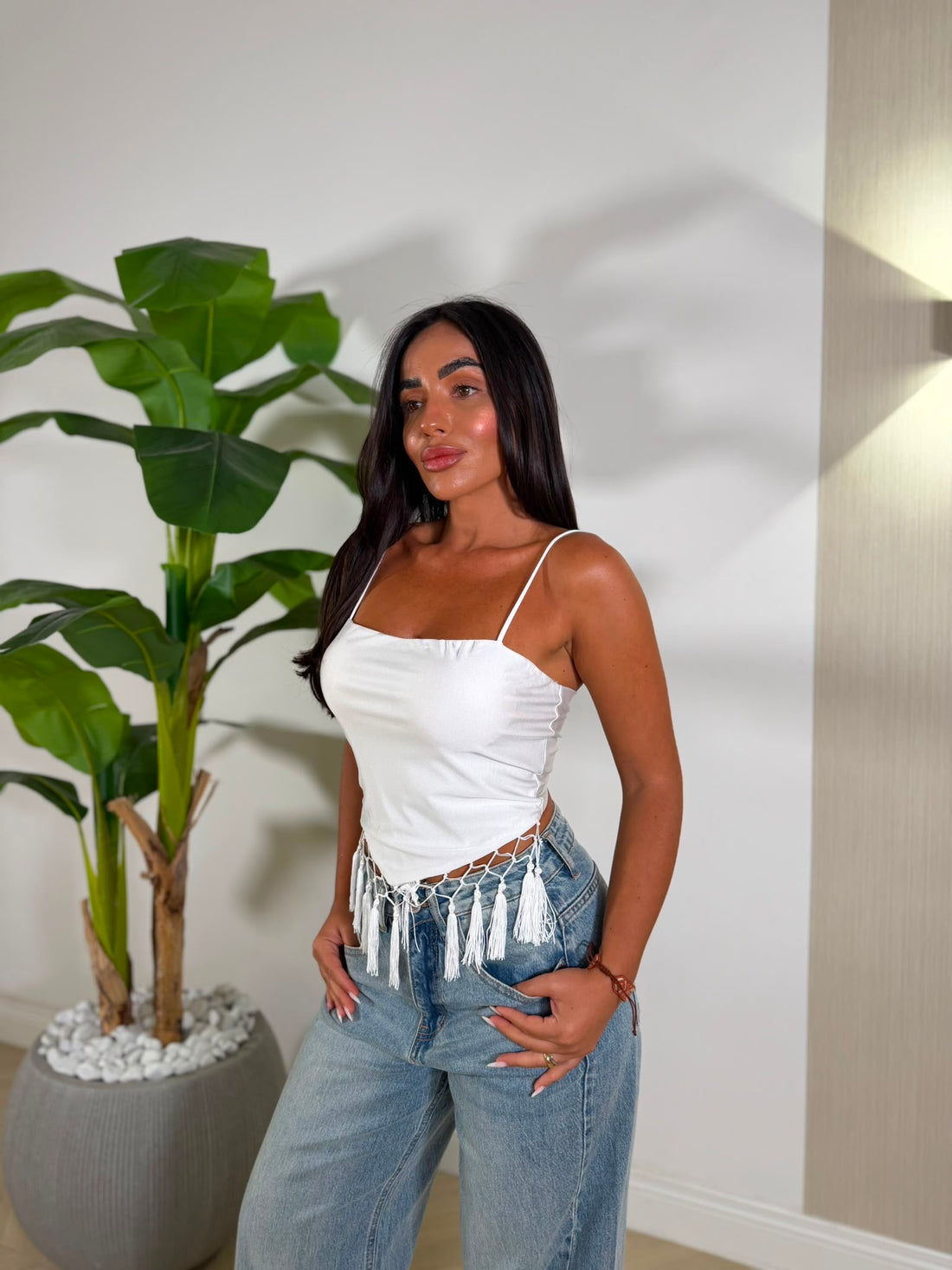 Top Super Frange Bianco