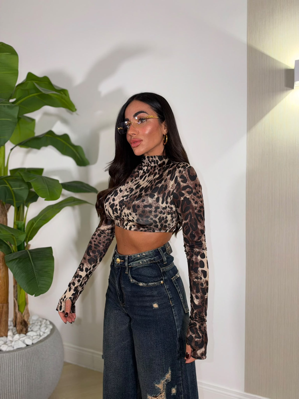 Maglia Crop Leopardata