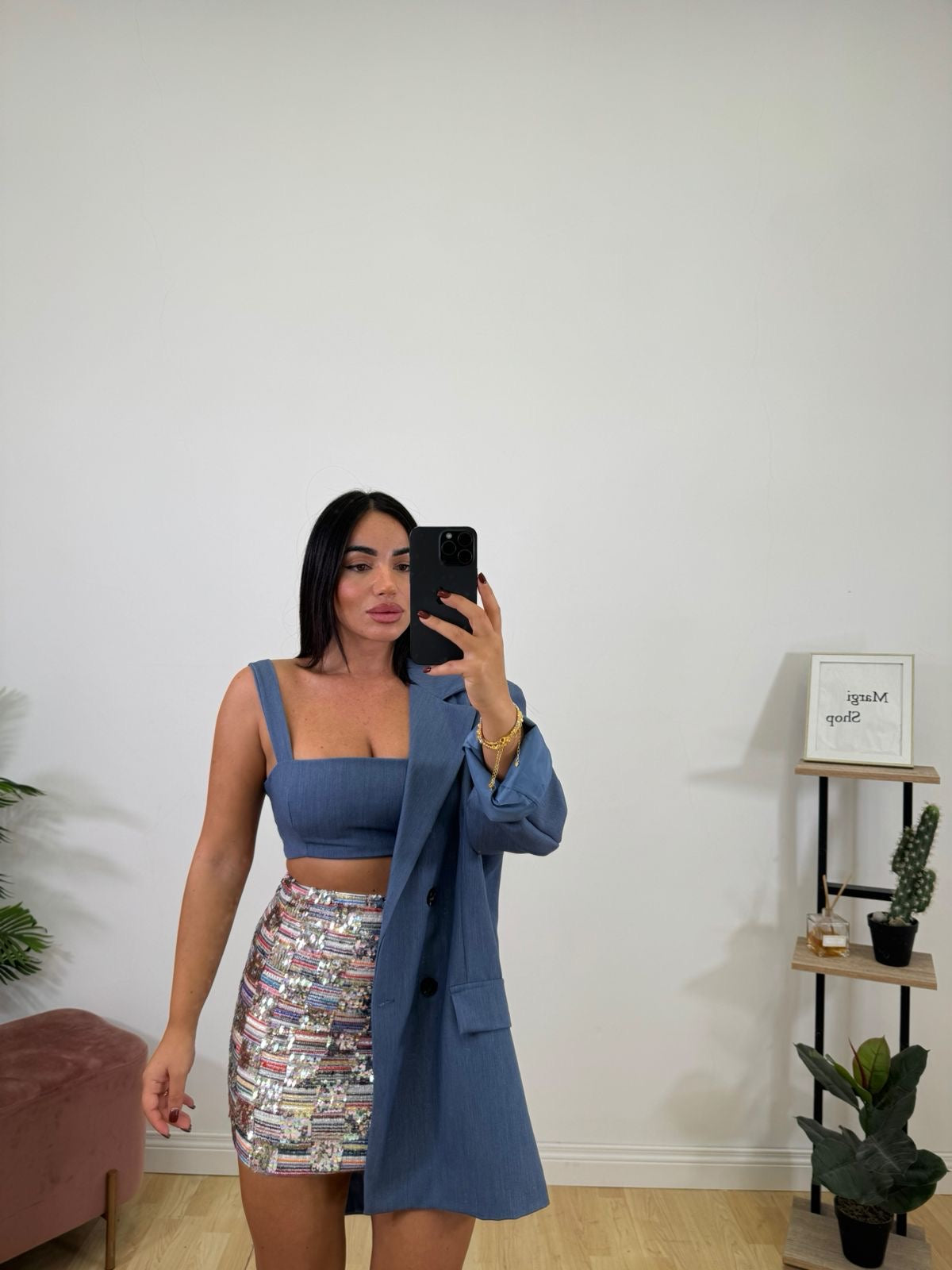 Blazer + Top celeste denim